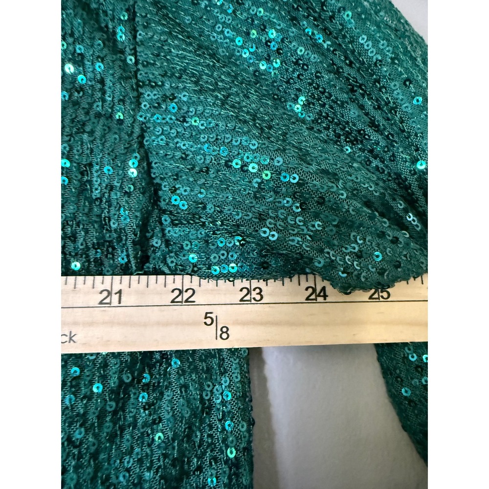 BIBI Emerald Green Sequin Button Down Shirt Long Sleeve Top XL Holiday Top - Picture 5 of 10